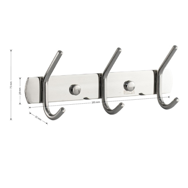Вешалка с тремя двойными крючками прямая, 572-3, BRIMIX, хром, Санакс