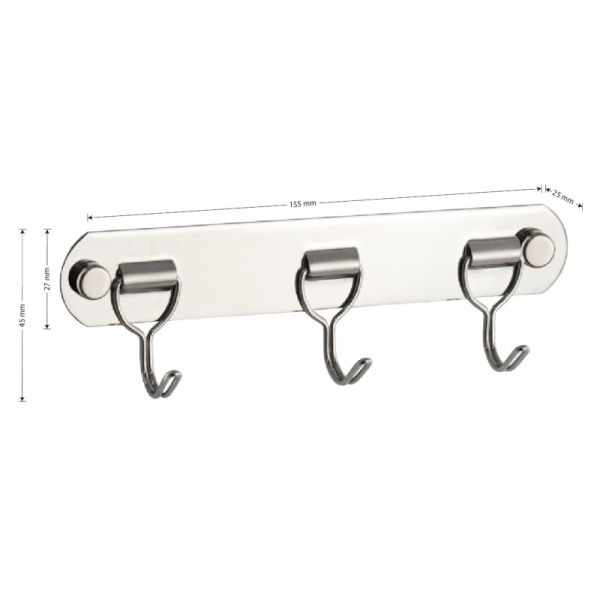 Вешалка с тремя откидными крючками прямая, 585-3, BRIMIX, хром, Санакс
