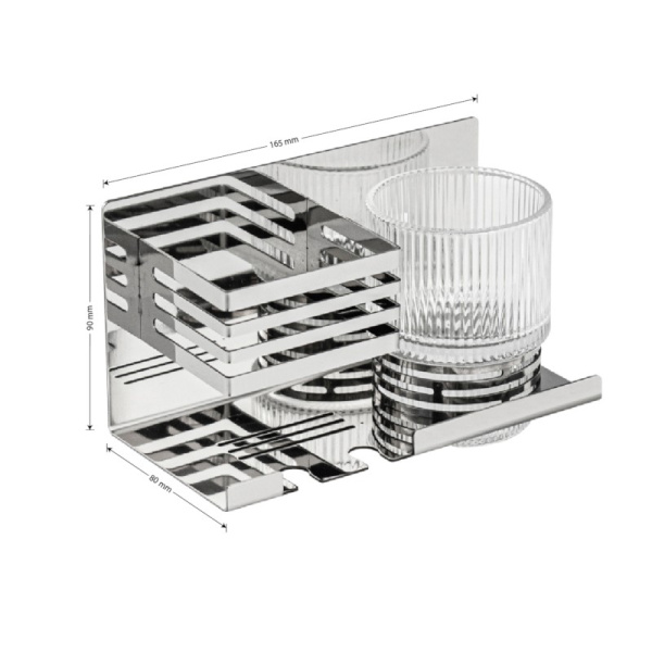 Полка со стеклянным стаканом и подставкой для зубных щеток, хром, 1280-1, BRIMIX, Санакс