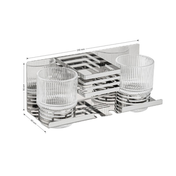 Полка с двумя стеклянными стаканами и подставкой для зубных щеток, хром, 1280-2, BRIMIX, Санакс