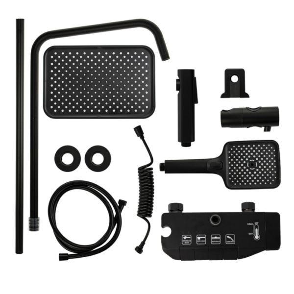 Стойка душевая тропический душ, с двумя лейками, черный, 30512, BRIMIX, Санакс