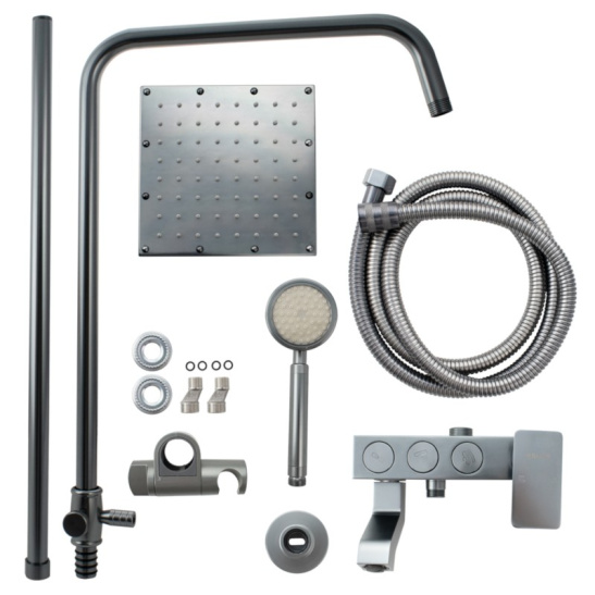 Стойка душевая тропический душ, с двумя лейками, титан, 88705, BRIMIX, Санакс