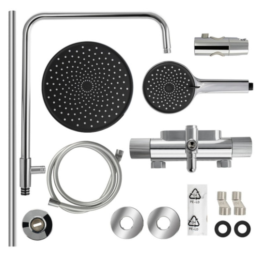 Стойка душевая тропический душ, с двумя лейками, с термостатом, хром, 3107-CR, GFmark, Санакс