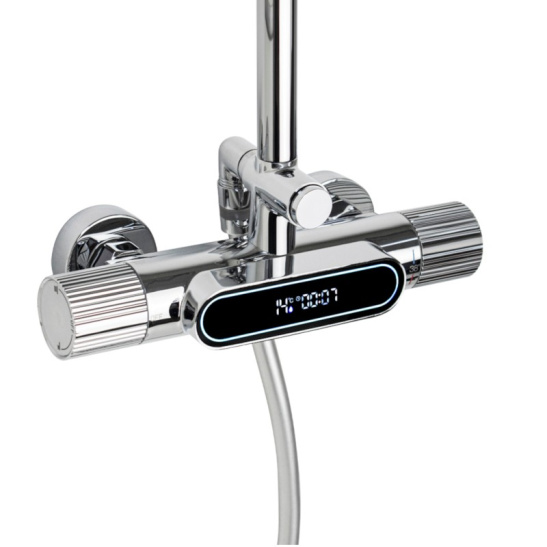 Стойка душевая тропический душ, с двумя лейками, с термостатом, хром, 3107-CR, GFmark, Санакс