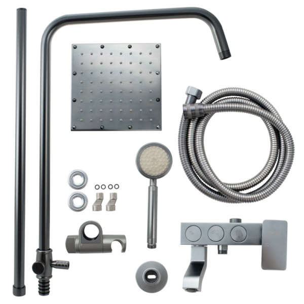 Стойка душевая тропический душ, с двумя лейками, титан, 88705, BRIMIX, Санакс