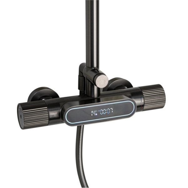 Стойка душевая тропический душ, с двумя лейками, с термостатом, графит, 3107-G, GFmark, Санакс