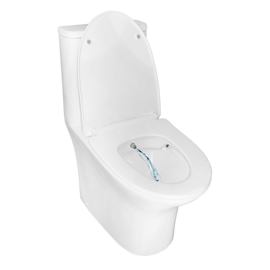 Унитаз-компакт Azario  Sente безободковый моноблок с функцией биде, AZ-8614B универсальный выпуск, двухрежимная арматура, нижний  подвод, сиденье