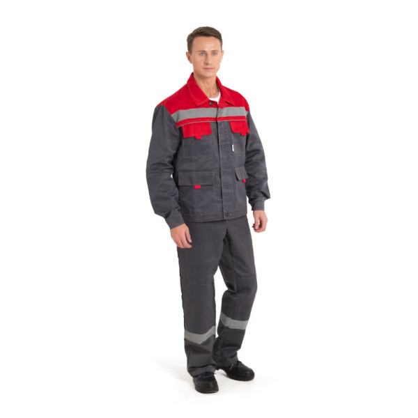 Костюм мужской "Нова", р. 60-62 (120-124) рост 5/6 (182-188), (куртка/брюки), серый/красный, с СОП