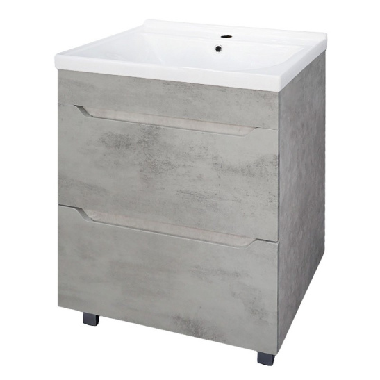 Комплект "Florena 60 напольная (арт. CS00105569)" (тумба+умывальник Monte Neo 60) 810x610x470 мм, пленка ПВХ, светлый бетон 