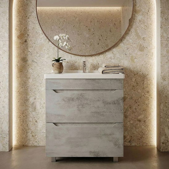 Комплект "Florena 60 напольная (арт. CS00105569)" (тумба+умывальник Monte Neo 60) 810x610x470 мм, пленка ПВХ, светлый бетон 