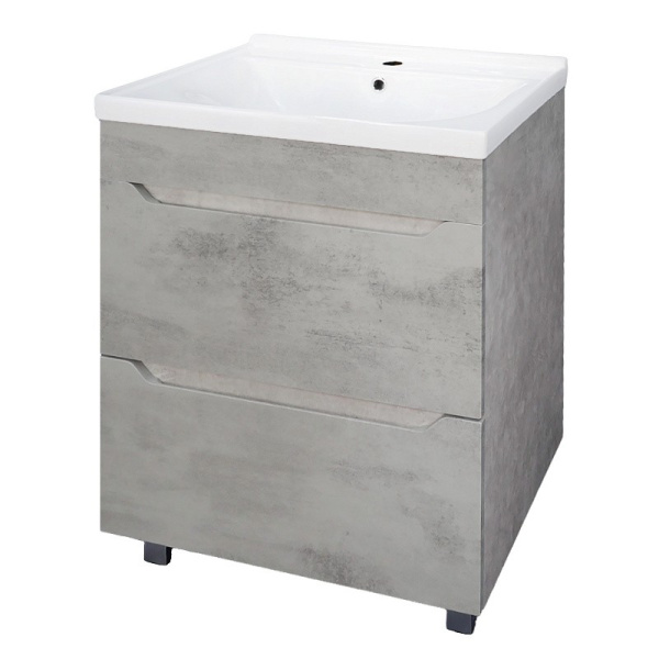 Комплект "Florena 60 напольная (арт. CS00105569)" (тумба+умывальник Monte Neo 60) 810x610x470 мм, пленка ПВХ, светлый бетон 