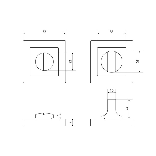 Завертка сантехническая квадратная к ручкам СТАНДАРТ P-BK-S1 SN матовый никель СТАНДАРТ, Китай