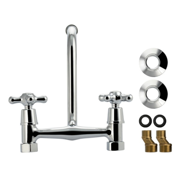 Смеситель для мойки двухвентильный с длинным изливом, 87304, МайФайр, Санакс