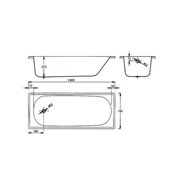 Ванна стальная 1500x700x375 мм, белая, BLB, Europa,  ножки в комплекте, Португалия