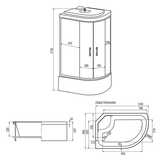 Душевая кабина 1200x800x2150 мм, Erlit ER3512TPL-C3-RUS, Россия