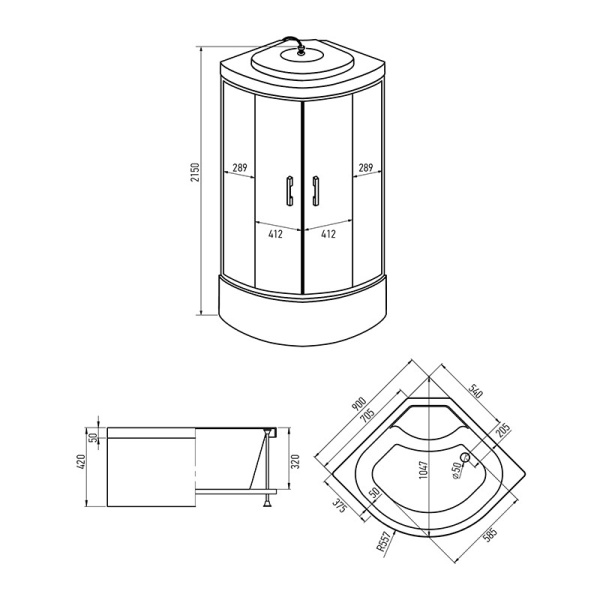 Душевая кабина 900x900x2150 мм, Erlit ER3509TPF-C3-RUS, Россия