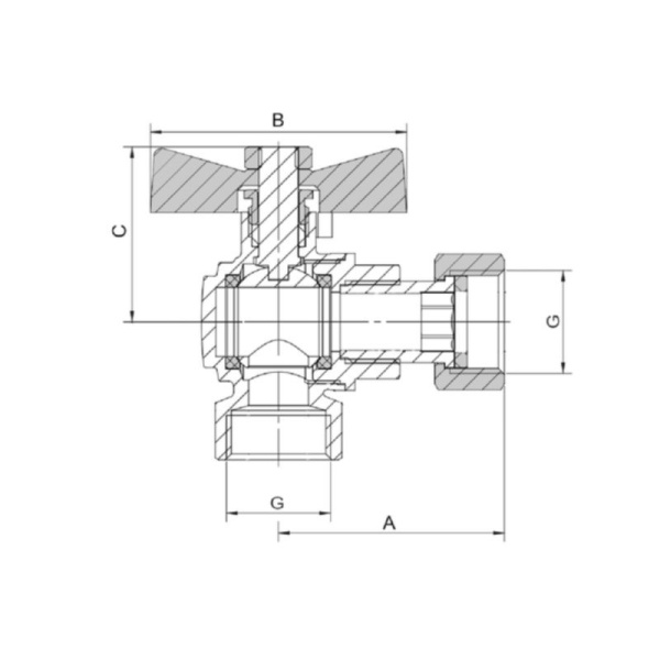 Кран шаровый STI для котлов угловой бабочка с накидной гайкой вн/вн Ду-20 Ру-42 