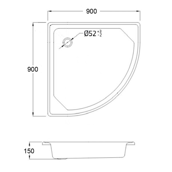 Поддон стальной 90*90*15 полукруглый Loranto (LG900C), толщина стали 0,9 мм, (Китай)