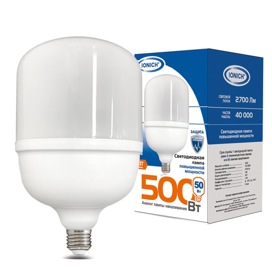 Лампа светодиодная IONICH HP (цилиндр) 50 Вт E27 6500К 5400 Лм 220в (1508)
