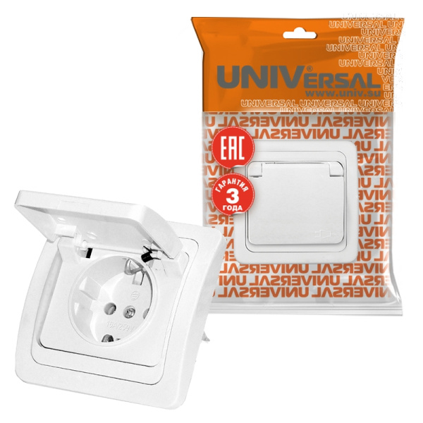 Розетка "ВАЛЕРИ" (В0029) 1-ая з/к с крышкой белая УНИВЕРСАЛ 