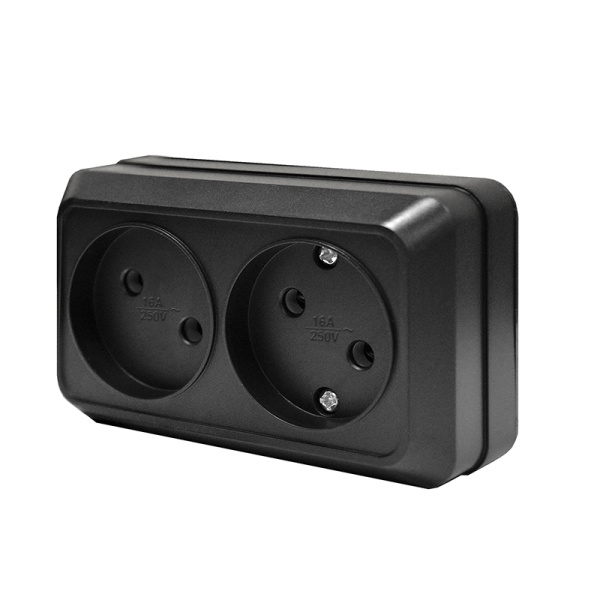 Розетка "ОЛИМП" (2215) 2-ая черная УНИВЕРСАЛ 