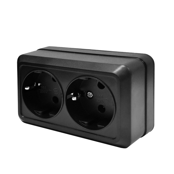 Розетка "ОЛИМП" (2216) 2-ая з/к черная УНИВЕРСАЛ 