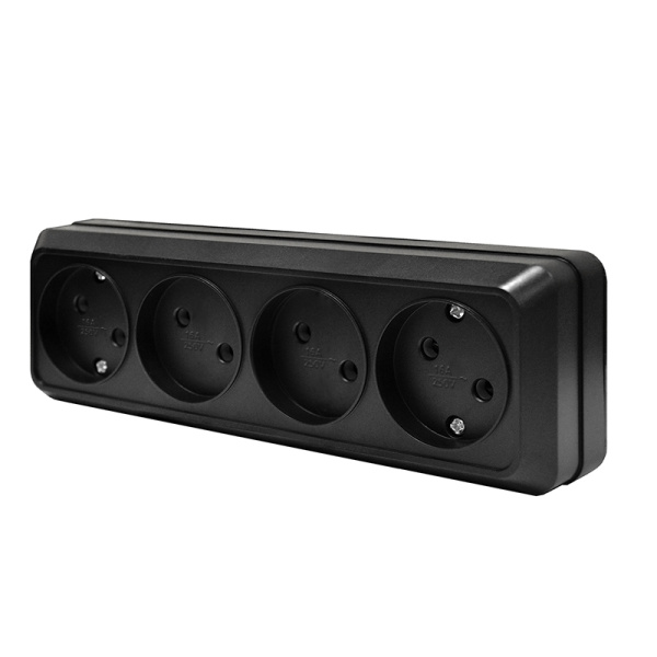 Розетка "ОЛИМП" (2219) 4-ая черная УНИВЕРСАЛ 