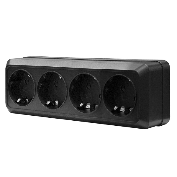 Розетка "ОЛИМП" (2221) 4-ая з/к черная УНИВЕРСАЛ 