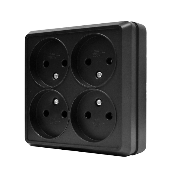 Розетка "ОЛИМП" (2220) 4-ая квадратная черная УНИВЕРСАЛ 