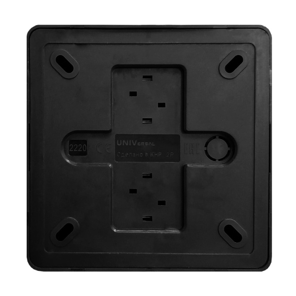 Розетка "ОЛИМП" (2220) 4-ая квадратная черная УНИВЕРСАЛ 