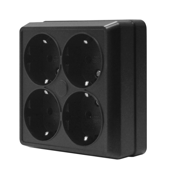 Розетка "ОЛИМП" (2222) 4-ая квадратная з/к черная УНИВЕРСАЛ 