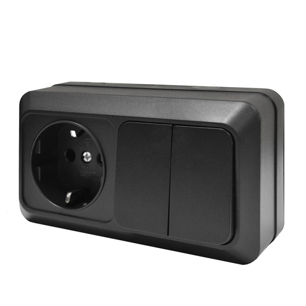 Блок "ОЛИМП" (7946810) (Выкл 2КЛ и розетка 1-ая з/к) черный УНИВЕРСАЛ 