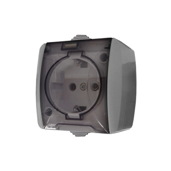 Розетка "КЛИО" (K2229-Gr) 1-ая з/к серая с прозрачной крышкой УНИВЕРСАЛ
