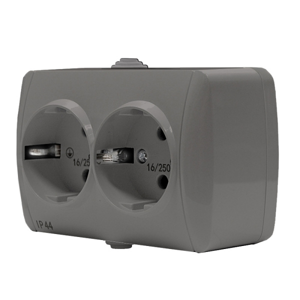 Розетка "КЛИО" (K2231-Gr) 2-ая з/к серая УНИВЕРСАЛ 