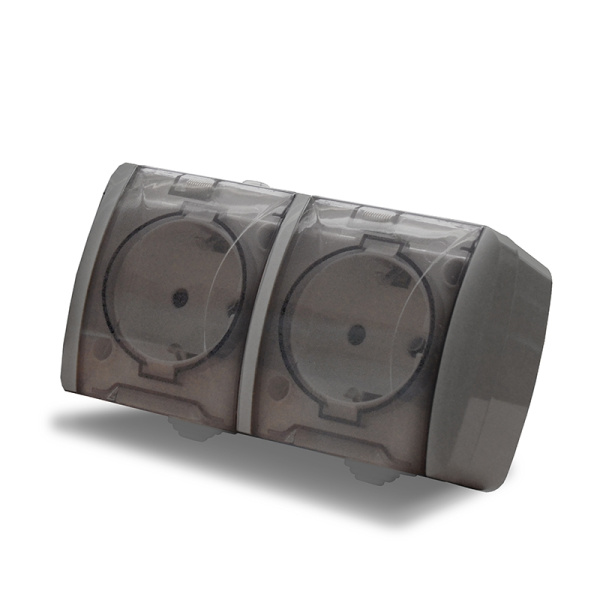 Розетка "КЛИО" (K2232-Gr) 2-ая з/к серая с прозрачной крышкой УНИВЕРСАЛ