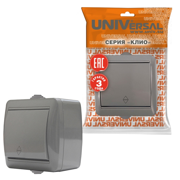 Выключатель "КЛИО" (K2230-Gr) 1КЛ проходной серый УНИВЕРСАЛ 