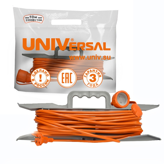 Удлинитель-шнур (на рамке) UNIVersal (9632789) 1 место 10м 10А 2200Вт IP54 ПВС 2*1 