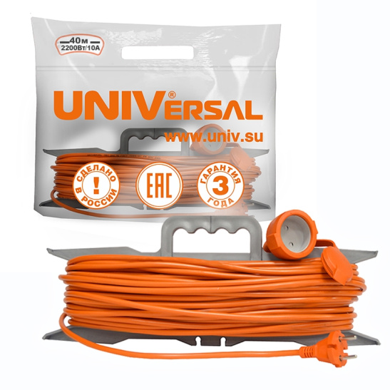 Удлинитель-шнур (на рамке) UNIVersal (9632794) 1 место 40м 10А 2200Вт IP54 ПВС 2*1 