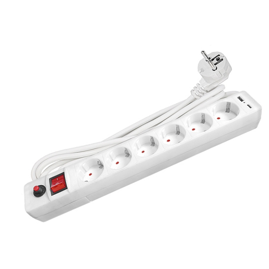 Сетевой фильтр UNIVersal (2544) 6 мест 3м З/К выкл.+USB белый ПВС 3*0,75