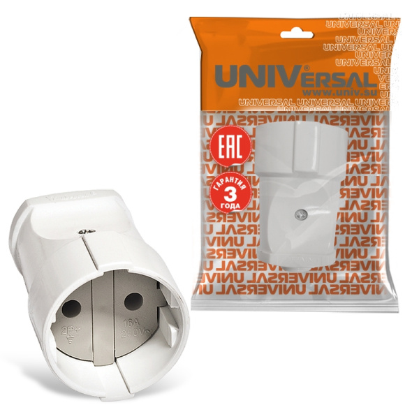 Штепсельное гнездо UNIVersal (А115) белое 10А 250В (еврослот)