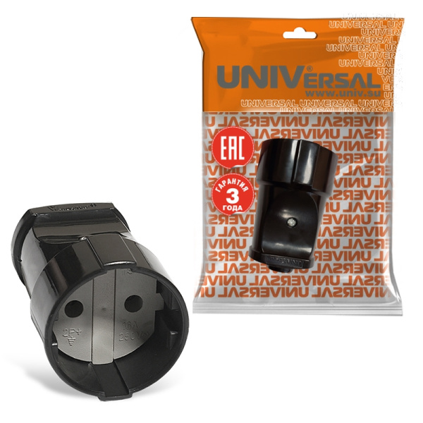 Штепсельное гнездо UNIVersal (А0115) черное 10А 250В (еврослот)