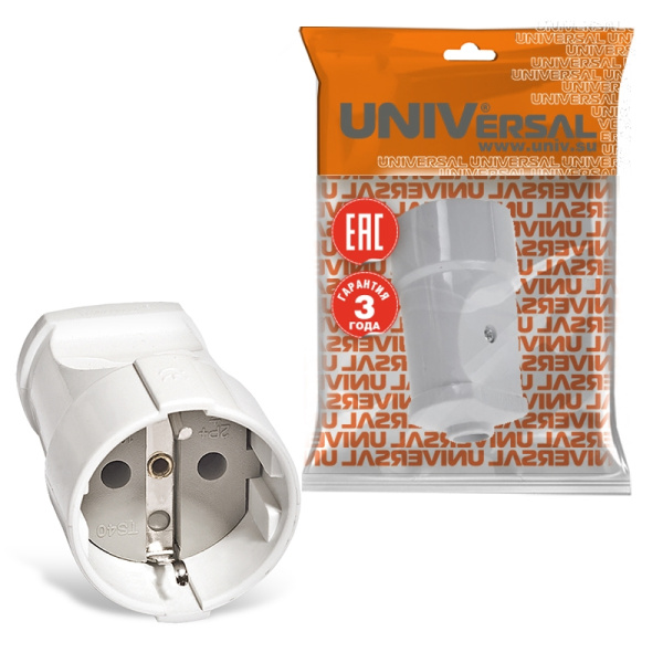 Штепсельное гнездо UNIVersal (А102) З/К белое 16А 250В (еврослот)