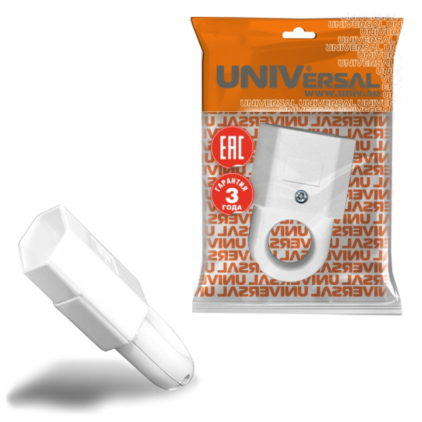 Штепсельное гнездо UNIVersal (А104) плоское с ушком белое 6А 250В (еврослот)