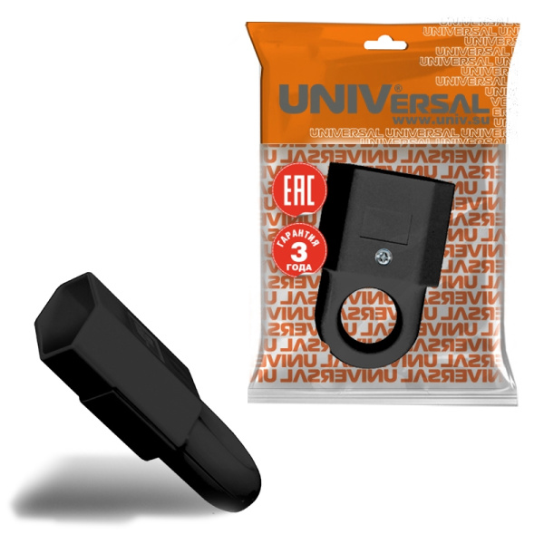 Штепсельное гнездо UNIVersal (А1040) плоское с ушком черное 6А 250В (еврослот) 