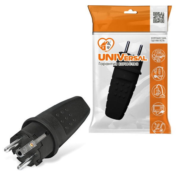 Вилка прямая UNIVersal (602227) З/К каучук 16А 250В IP44