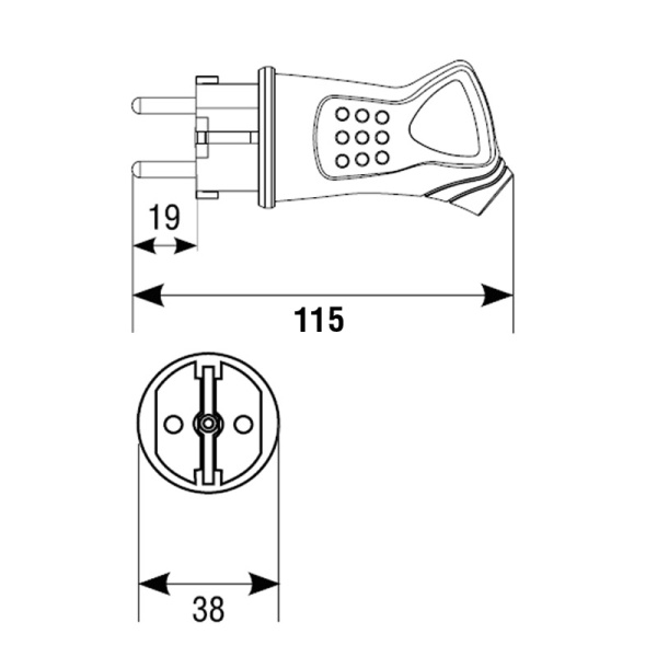 Вилка угловая с ушком UNIVersal (0003) З/К каучук 16А 250В IP44 