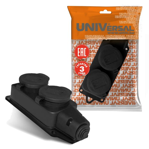 Колодка 2-местная с заглушками UNIVersal (1027) з/к каучук 16А 250В IP44