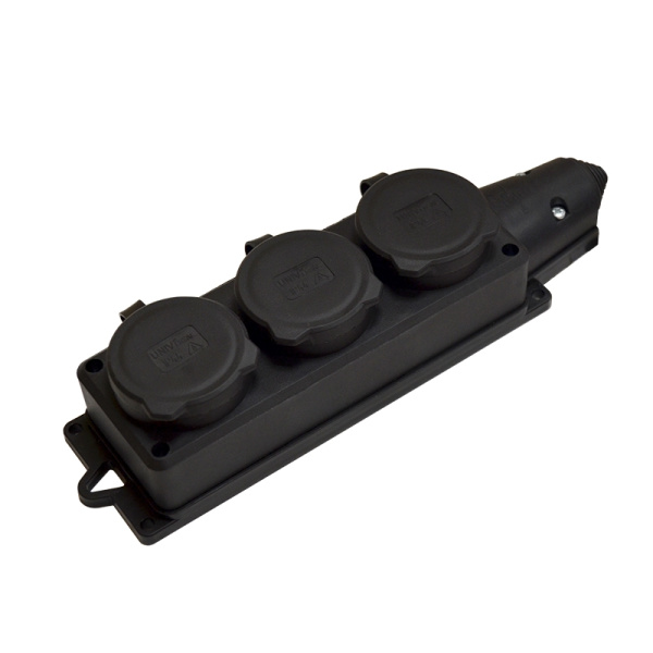 Колодка 3-местная с заглушками UNIVersal (1323) з/к каучук "Компакт" 16А 250В IP44 