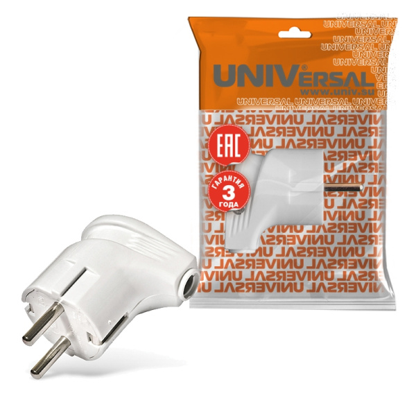 Вилка UNIVersal (А105) угловая З/К белая 16А 