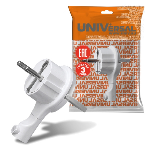 Вилка-невидимка UNIVersal (5566874) З/К белая (еврослот) 16А 